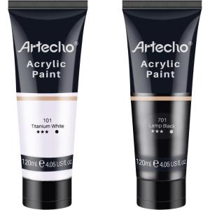 imageArtecho Blue Acrylic Paint Cerulean Blue Paint 120ml  405oz Tubes Art Craft Paints for Canvas Rock Stone Wood Fabric Art SuppliesWhite and Black