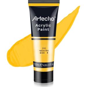 imageArtecho Blue Acrylic Paint Cerulean Blue Paint 120ml  405oz Tubes Art Craft Paints for Canvas Rock Stone Wood Fabric Art SuppliesYellow Mid