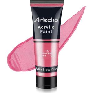 imageArtecho Professional Acrylic Paint Set 20 Primary Colors 120ml  405oz Tubes Art Craft Paints for Canvas Rock Stone Wood Fabric Art SuppliesPearl Red
