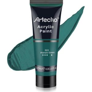 imageArtecho Professional Acrylic Paint Set 20 Primary Colors 120ml  405oz Tubes Art Craft Paints for Canvas Rock Stone Wood Fabric Art SuppliesPhthalo Green