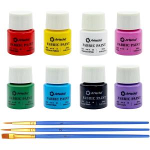 imageArtecho Black Fabric Paint 250 ml  845 oz Permanent Clothing Paint for DIY TShirts Tote Bags ampamp Canvas Washable ampamp Flexible Textile Paint8 colors