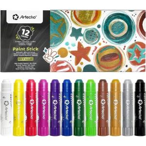 imageArtecho Tempera Paint Sticks 12 Neon Colors Washable Paint Sticks12 Metallic Colors