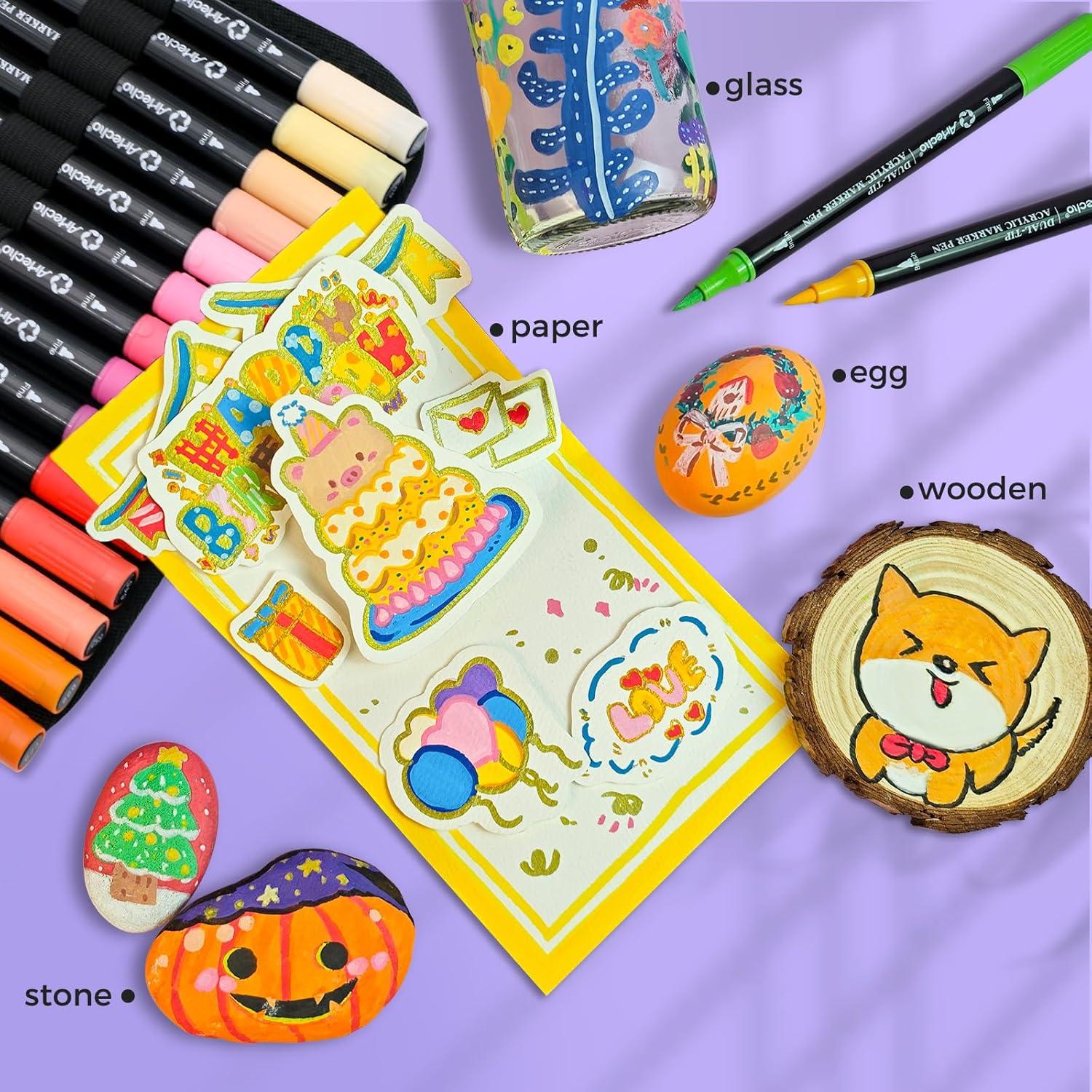 Artecho Acrylic Paint Markers 120 Colors with Bag, Acrylic Paint Pens ...