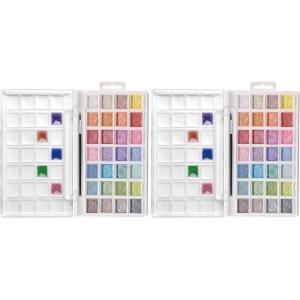 imageArtecho 28 Metallic Watercolor Paint Set Glitter Colors SemiMoist Pearlescent Water color Ideal for Beginners and Artists Pack of 2