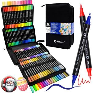 imageArtecho Acrylic Paint Markers 120 Colors with Bag Acrylic Paint Pens with Brush Tip and Fine Tip for Stone Rock Painting Paper Pumpkin Wood Egg Canvas Ceramic Fabric leather Glass120 Colors