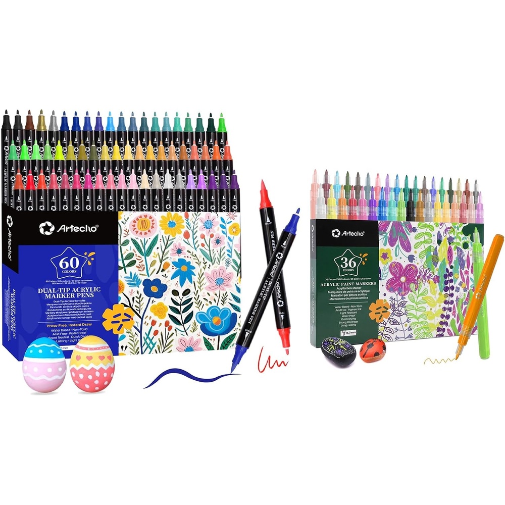 image:imageArtecho Acrylic Paint Markers 60 Colors with Brush Tip and Fine Tip and Acrylic Paint Markers 36 Colors 07mm Extra Fine Tip