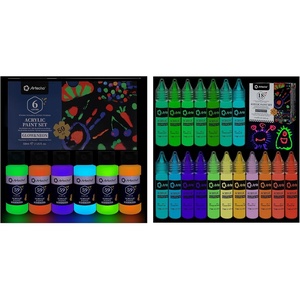 image:imageArtecho Glow in the Dark Acrylic Paint Set  18 Colors x 11ml 037oz amp 6 Colors x 60ml 2oz