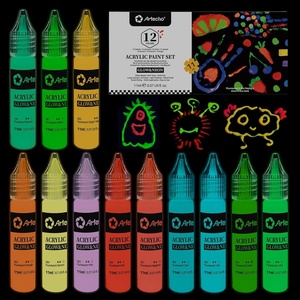 image:imageArtecho Glow in the Dark Acrylic Paint Set  6 Colors x 11ml 037oz  NonToxic Waterproof Art Supplies for Canvas Rock Wood Fabric  Rich Pigment Craft Paint for Adults amp Hobbyists037 Fl Oz Pack of 12