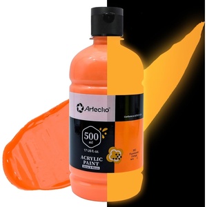 image:imageArtecho Orange Glow in the Dark Acrylic Paint 500ml  17oz Large Bottle  Semi Glossy Finish High Pigment Rich Color Craft Paint for Canvas Rocks Wood Fabric Ceramic NonToxicGlowNeonOrange
