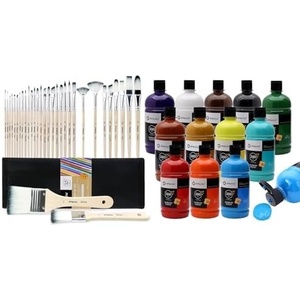 image:imageArtecho 12 Colors Large Bulk Acrylic Paint Set 500ml17oz Bottles amp 32 PCS Paint Brushes for Acrylic Painting