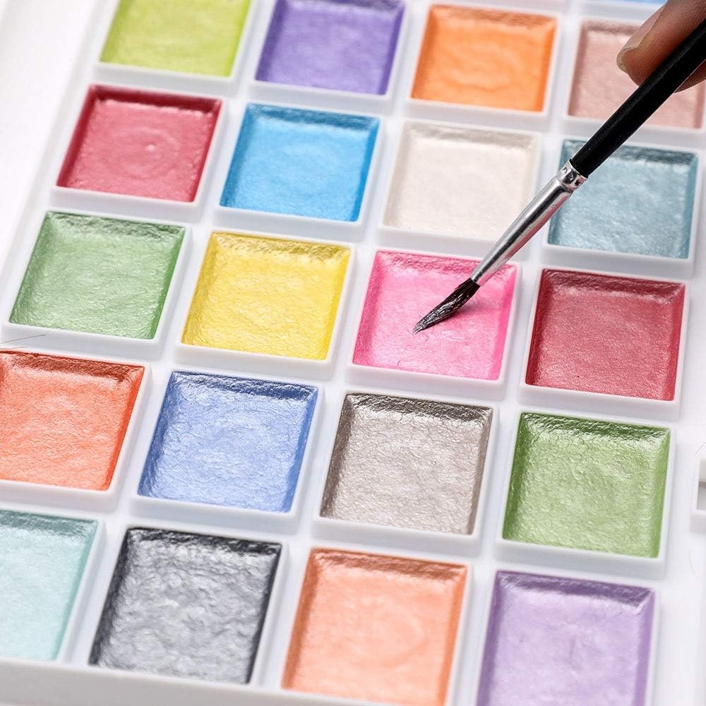 image:imageArtecho 48 Colors Watercolor Paint Set with 10 Paint Brushes A5 Watercolor Paper Pad and 2 Watercolor Pens Washable Water Colors Paint Adult Set28 metallic colors