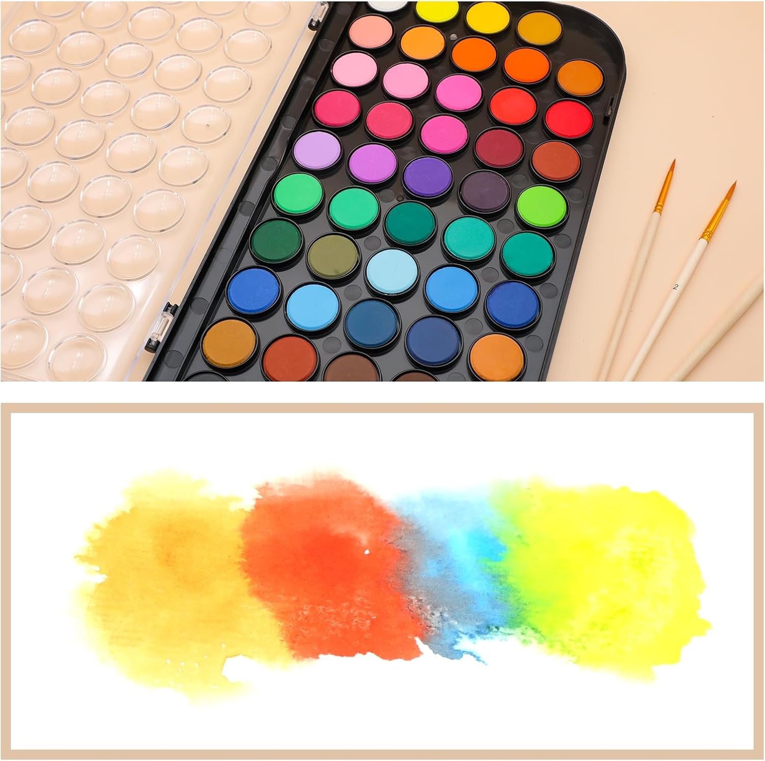 image:imageArtecho 48 Colors Watercolor Paint Set with 10 Paint Brushes A5 Watercolor Paper Pad and 2 Watercolor Pens Washable Water Colors Paint Adult Set48 colors
