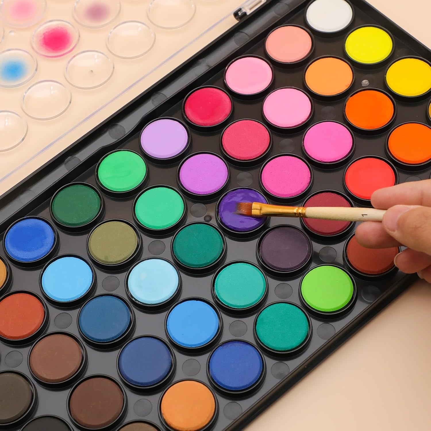 image:imageArtecho 48 Colors Watercolor Paint Set with 10 Paint Brushes A5 Watercolor Paper Pad and 2 Watercolor Pens Washable Water Colors Paint Adult Set48 colors
