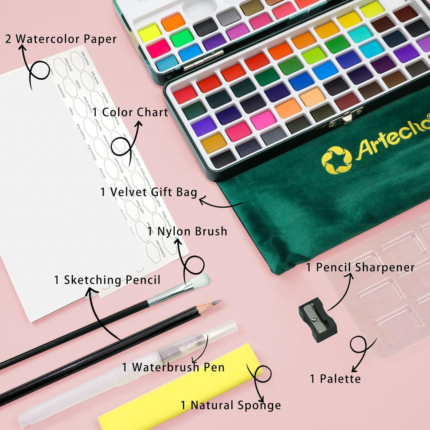 image:imageArtecho Watercolor Paint Set 72 Colors Travel Watercolor Set with Watercolor Papers and Brushes Ideal for Amateur Hobbyists Painting Lovers and Artists72Colors