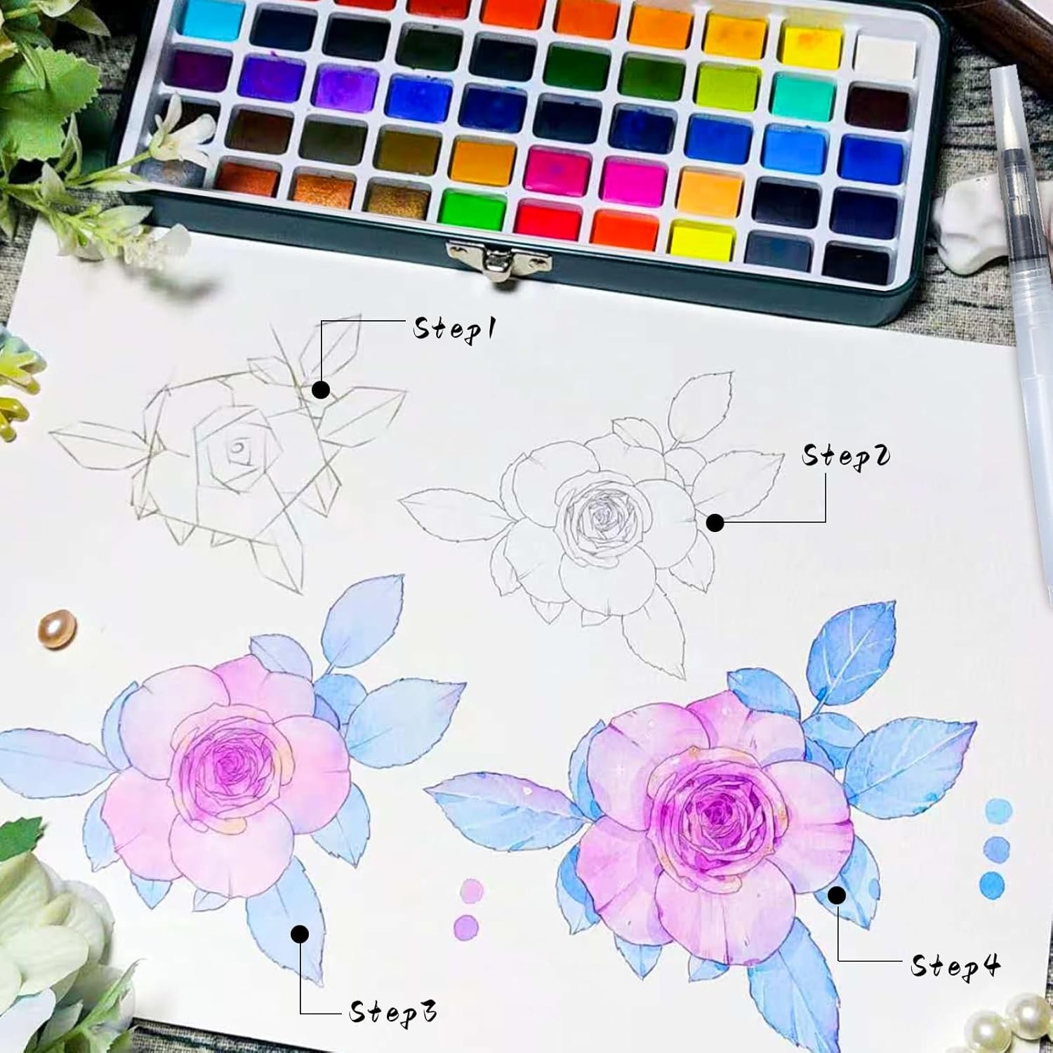 image:imageArtecho Watercolor Paint Set 72 Colors Travel Watercolor Set with Watercolor Papers and Brushes Ideal for Amateur Hobbyists Painting Lovers and Artists168 Colors