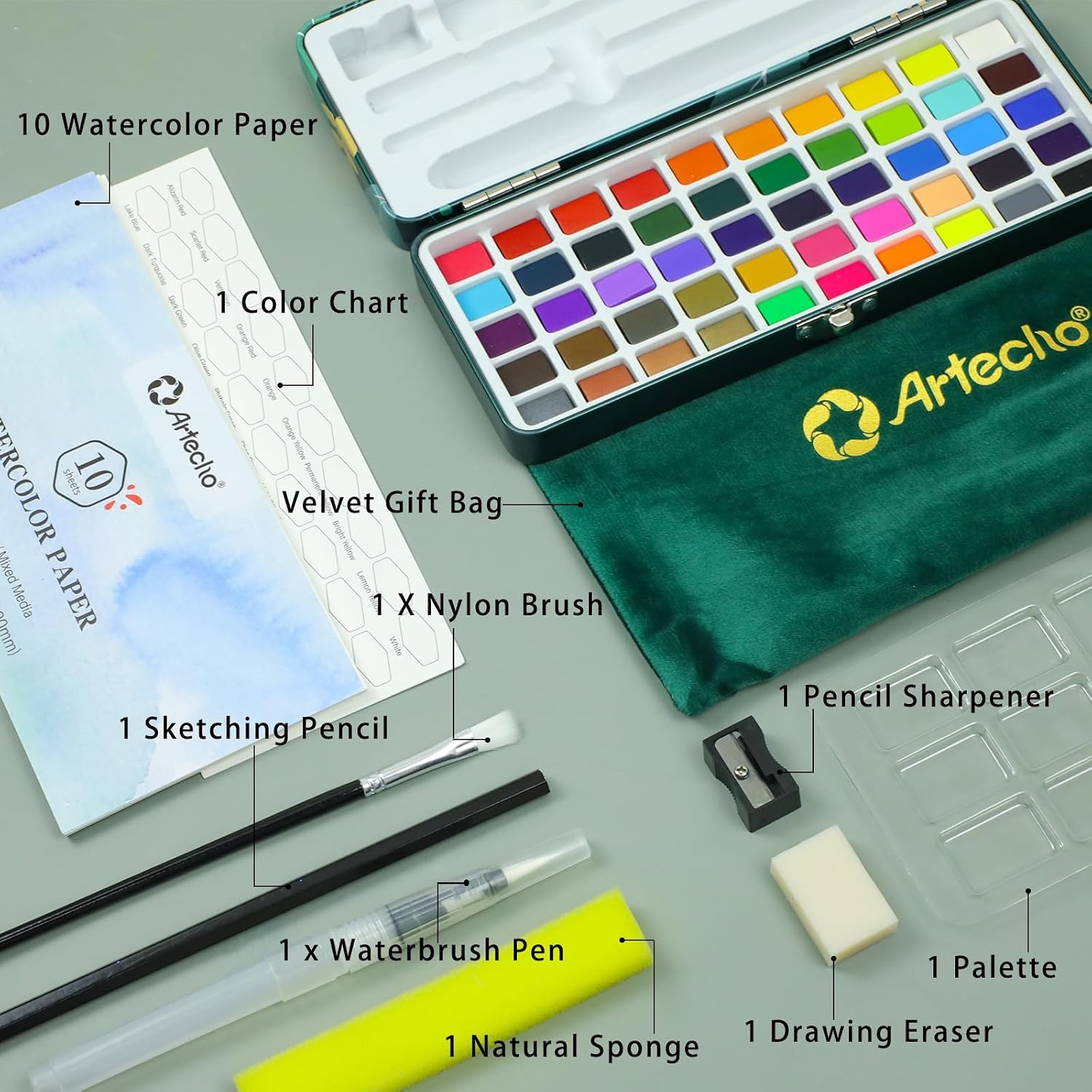 image:imageArtecho Watercolor Paint Set 72 Colors Travel Watercolor Set with Watercolor Papers and Brushes Ideal for Amateur Hobbyists Painting Lovers and Artists50 Colors