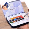 image:imageArtecho 24 Colors Watercolor Paint Set Portable Travel Tin Box with Brush  Watercolor Paper Color Chart amp Sponge Included  Lightweight Metal Case  Creative Gift for Artists Students Beginners18 colors