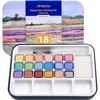 image:imageArtecho 24 Colors Watercolor Paint Set Portable Travel Tin Box with Brush  Watercolor Paper Color Chart amp Sponge Included  Lightweight Metal Case  Creative Gift for Artists Students Beginners18 metallic colors