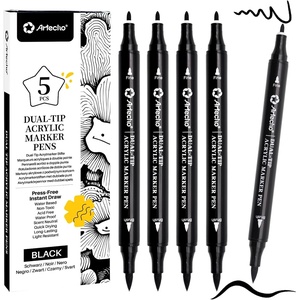 image:imageArtecho Dual Tip Acrylic Paint Pen Black 5pcs setFine Tip and Brush Tip  Ideal for Rock Painting Stone Wood Paper Canvas Ceramic Glass Fabric amp DIY Crafts5 Pcs Black