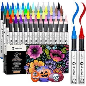 image:imageArtecho Dual Tip Acrylic Paint Pen Black 5pcs setFine Tip and Brush Tip  Ideal for Rock Painting Stone Wood Paper Canvas Ceramic Glass Fabric amp DIY Crafts48 Colors Automatic Ink Control