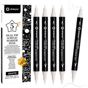 image:imageArtecho Dual Tip Acrylic Paint Pen Black 5pcs setFine Tip and Brush Tip  Ideal for Rock Painting Stone Wood Paper Canvas Ceramic Glass Fabric amp DIY Crafts5 Pcs White