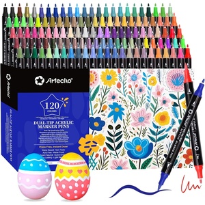 image:imageArtecho Dual Tip Acrylic Paint Pen Black 5pcs setFine Tip and Brush Tip  Ideal for Rock Painting Stone Wood Paper Canvas Ceramic Glass Fabric amp DIY Crafts120 Colors