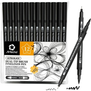 image:imageArtecho 12pcs Black Colors Dual Tip Markers for Drawing12 black colors