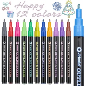 image:imageArtecho 12pcs Black Colors Dual Tip Markers for Drawing12 glitter colors